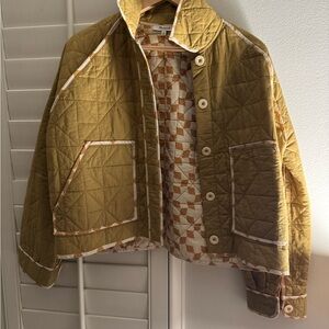Madewell Quilted Utility Jacket in Olive Green with Cream Trim